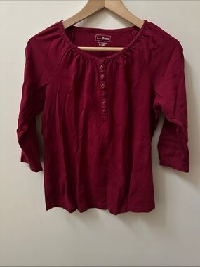 L.L. Bean Women's Button-Placket Long Sleeve Top in Burgundy